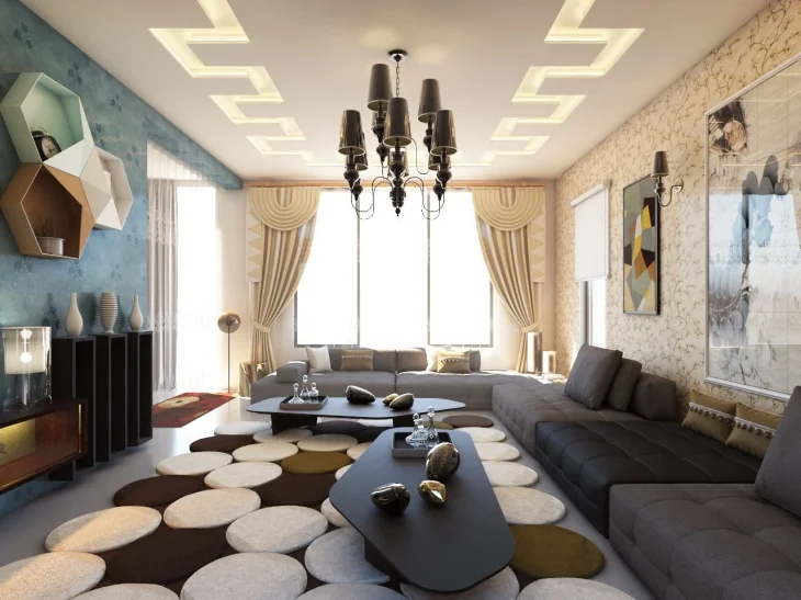 Luxury interior living hall and bespoke architectural finishes